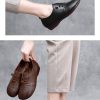 Womens Soft Leather Vintage Loafers Flats Wide Spring Fall Casual Lace-Up