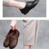 Womens Soft Leather Vintage Loafers Flats Wide Spring Fall Casual Lace-Up