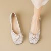 Womens Pointed Toe Rhinestone Bow Slip-On Flats Microfiber Wide Shoes