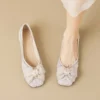 Womens Pointed Toe Rhinestone Bow Slip-On Flats Microfiber Wide Shoes