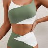Women's Color Block Cropped Bikini Top Open Back Padded Wireless