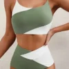 Women's Color Block Cropped Bikini Top Open Back Padded Wireless