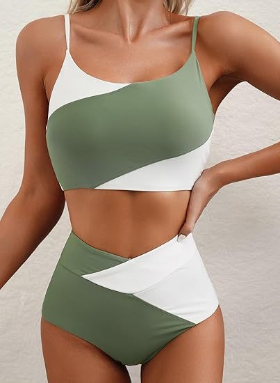 Women's Color Block Cropped Bikini Top Open Back Padded Wireless