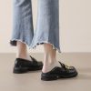 Womens Vintage Loafers Thick Heel Buckle Round Toe Microfiber Shoes
