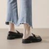 Womens Vintage Loafers Thick Heel Buckle Round Toe Microfiber Shoes