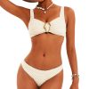 Womens Solid Bikini Wide Straps Pleated Padded Wireless Swimwear