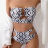Womens Snake Print Cutout Strapless Bikini Padded No Underwire Swimwear