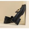 Womens Vintage Loafers Thick Heel Buckle Round Toe Microfiber Shoes