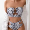 Womens Snake Print Cutout Strapless Bikini Padded No Underwire Swimwear