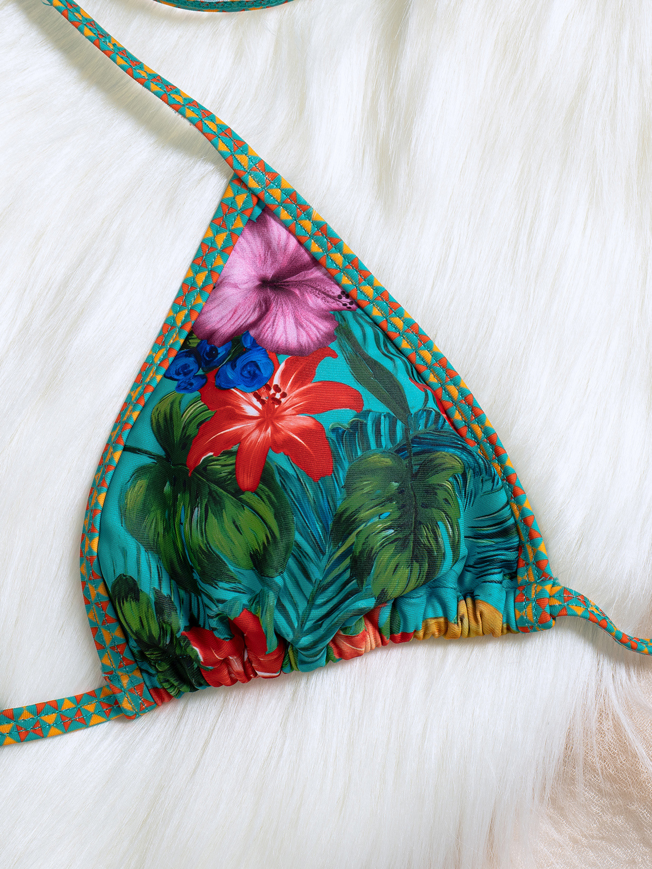 Womens Tropical Floral Tie Side Triangle Bikini With Padding