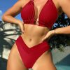 Womens Sporty Solid Color Two Piece Bikini Padded No Underwire Swimwear