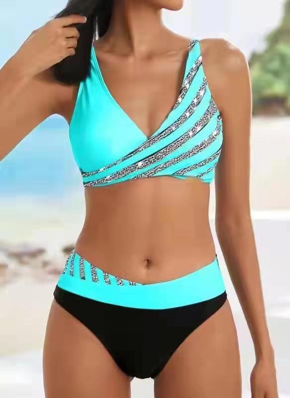 Womens Rhinestone Two Piece Padded Polyester Bikini