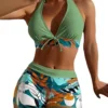 Women High Waisted Bikini Padded No Underwire Nylon Spandex Swimsuit