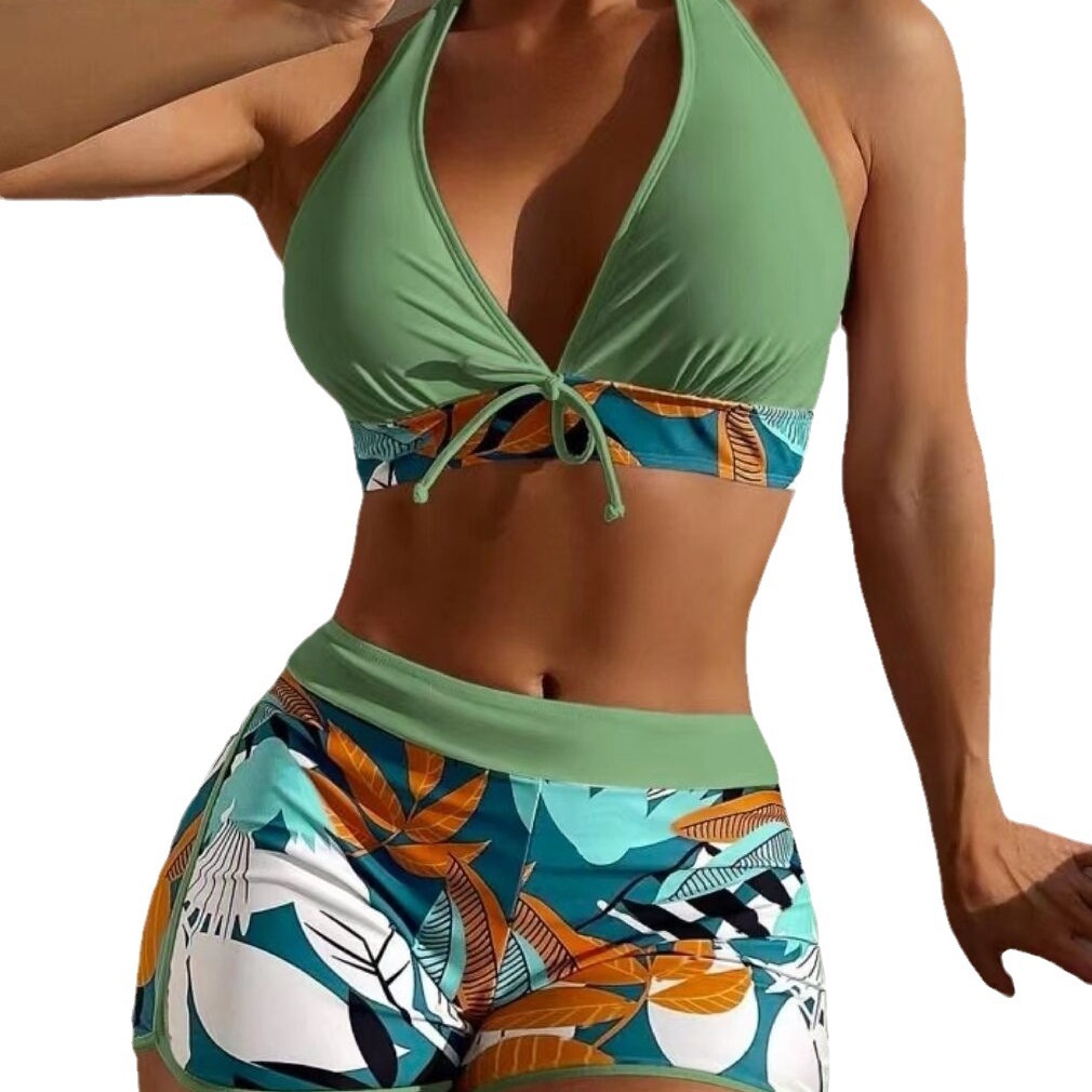 Women High Waisted Bikini Padded No Underwire Nylon Spandex Swimsuit