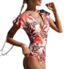 Women's Floral Ruffle Modest One Piece Swimsuit Padded Beach