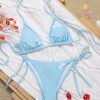 Womens Solid Embroidered Flower Sexy Tie Side Bikini Padded Quick Dry