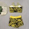 Women's Plus Size Two Piece High Waisted Boyleg Tie Front Printed Color Block Padded Swimsuit