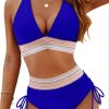 Womens High Waist Deep V Backless Bikini Solid Padded Quick Dry Stretchy