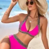 Womens Solid High Waist Bikini Padded No Underwire Swimsuit