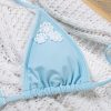 Womens Solid Embroidered Flower Sexy Tie Side Bikini Padded Quick Dry