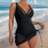 Womens Mesh Drawstring One Piece Swimsuit Slimming Padded No Underwire