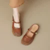 Womens Vintage Closed Toe Mules Flat Slip-On Summer Microfiber Rubber Shoes