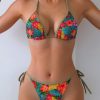 Womens Tropical Floral Tie Side Triangle Bikini With Padding