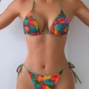 Womens Tropical Floral Tie Side Triangle Bikini With Padding