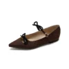 Womens Faux Suede Pointed Toe Bow Buckle Mary Jane Flats Polka Dot Low Heel Shoes