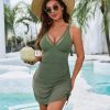 Womens Mesh Drawstring One Piece Swimsuit Slimming Padded No Underwire