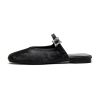 Womens Square Toe Satin Flat Mules Ankle Strap Summer Slip On Shoes