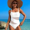 Womens Mesh One Piece Modest Swimsuit Solid Nylon Bust Pad No Underwire