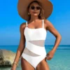 Womens Mesh One Piece Modest Swimsuit Solid Nylon Bust Pad No Underwire