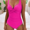 Womens Cross Open Back Solid Tummy Control One Piece Swimsuit Removable Pads