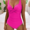 Womens Cross Open Back Solid Tummy Control One Piece Swimsuit Removable Pads