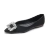 Womens Pointed Toe Satin Casual Flat Shoes Rhinestone Buckle Soft Sole
