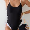 Womens Color Block One Piece Swimsuit Cutout Waist Crisscross Tie Padded