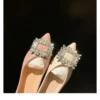 Womens Pointed Toe Satin Casual Flat Shoes Rhinestone Buckle Soft Sole
