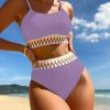 Womens High Waisted Ribbed Two Piece Bikini Trim Underwire Swimwear