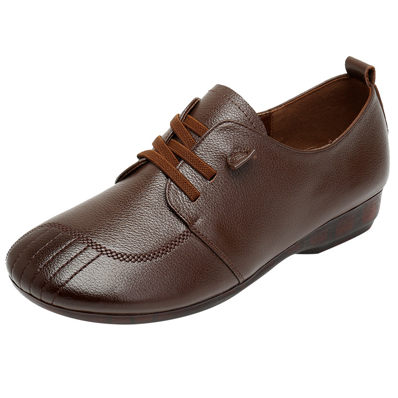 Womens Soft Leather Vintage Loafers Flats Wide Spring Fall Casual Lace-Up