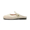 Womens Vintage Closed Toe Mules Flat Slip-On Summer Microfiber Rubber Shoes