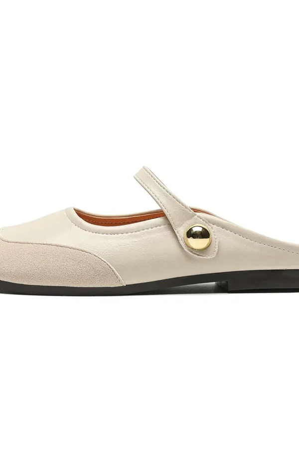 Womens Vintage Closed Toe Mules Flat Slip-On Summer Microfiber Rubber Shoes