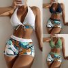 Women High Waisted Bikini Padded No Underwire Nylon Spandex Swimsuit