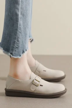 Womens Round Toe Buckle Loafers College All Season Comfy Shoes