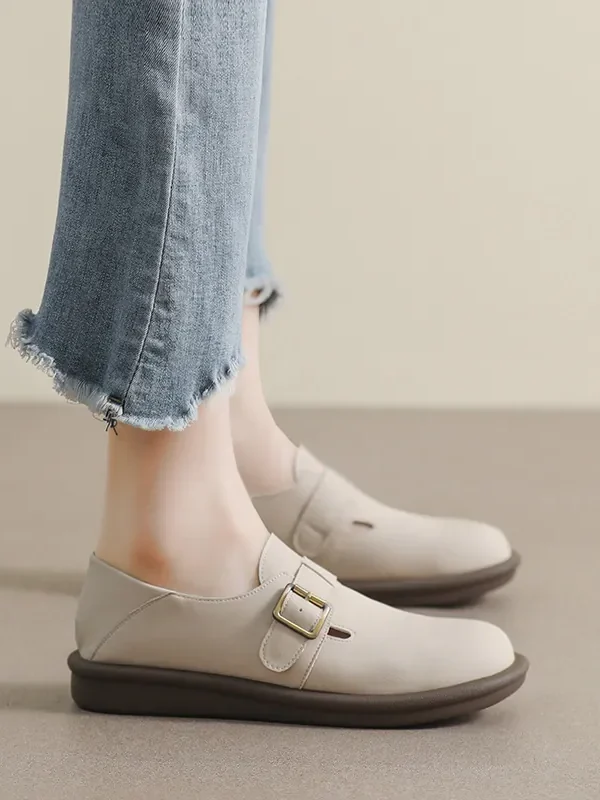 Womens Round Toe Buckle Loafers College All Season Comfy Shoes