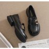 Womens Vintage Loafers Thick Heel Buckle Round Toe Microfiber Shoes