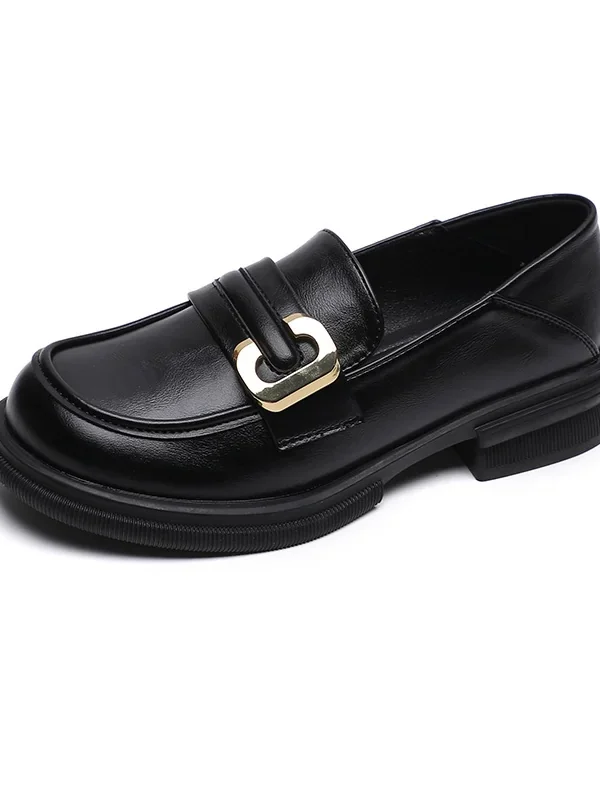 Womens Vintage Loafers Thick Heel Buckle Round Toe Microfiber Shoes