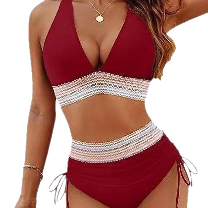 Womens High Waist Deep V Backless Bikini Solid Padded Quick Dry Stretchy