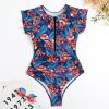 Women's Floral Ruffle Modest One Piece Swimsuit Padded Beach