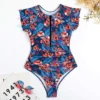 Women's Floral Ruffle Modest One Piece Swimsuit Padded Beach